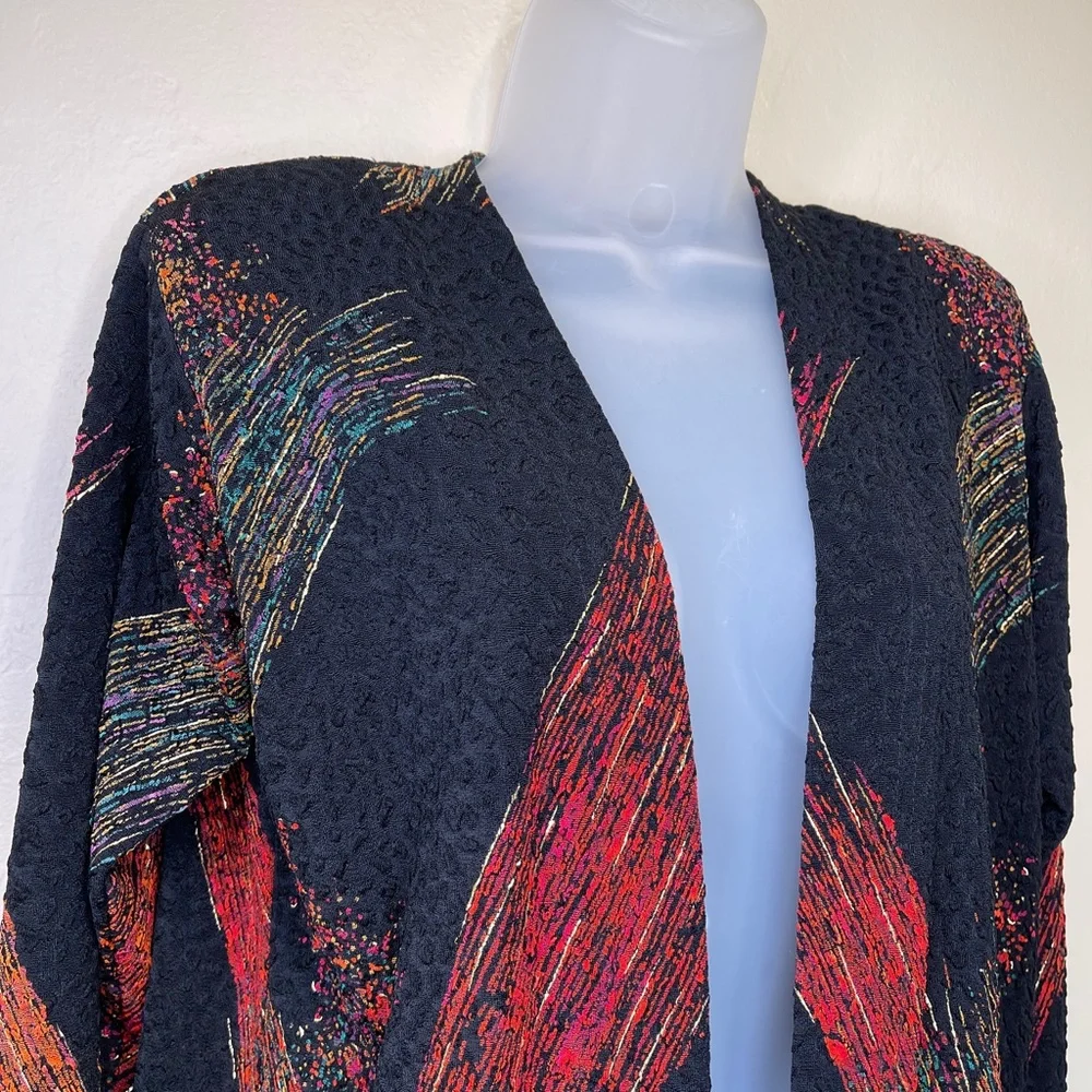 A Touch Of Class | VTG Metallic Brush Stroke Abstract Print Open Front Cardigan